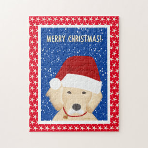 Golden Christmas Père Noël Chien Jigsaw Puzzle