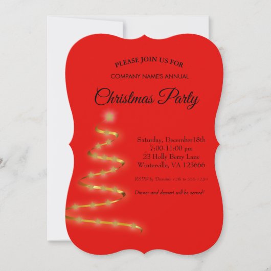Golden Christmas tree star Invitation (Devant)
