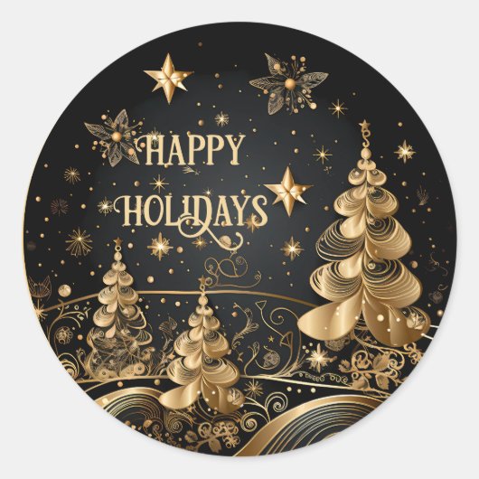 Golden Christmas Trees Holiday Sticker (Voorkant)