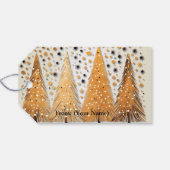 Golden Christmas Trees Shiny Snowflakes Feestdagen Cadeaulabel (Achterkant Horizontaal)