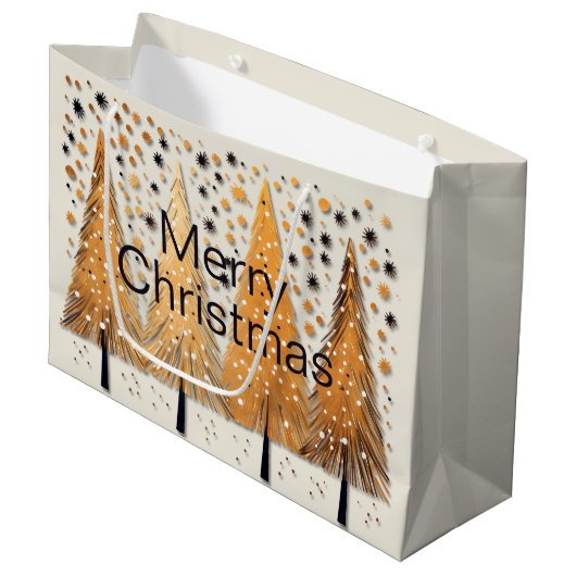 Golden Christmas Trees Shiny Snowflakes Feestdagen Groot Cadeauzakje (Voorkant Gekanteld)