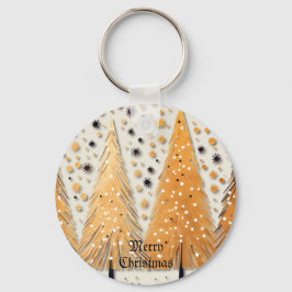 Golden Christmas Trees Shiny Snowflakes Feestdagen Sleutelhanger
