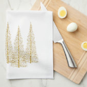 Golden Christmas Trees Tea Serviette de cuisine (Quart Plié)