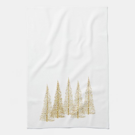 Golden Christmas Trees Tea Serviette de cuisine (Vertical)