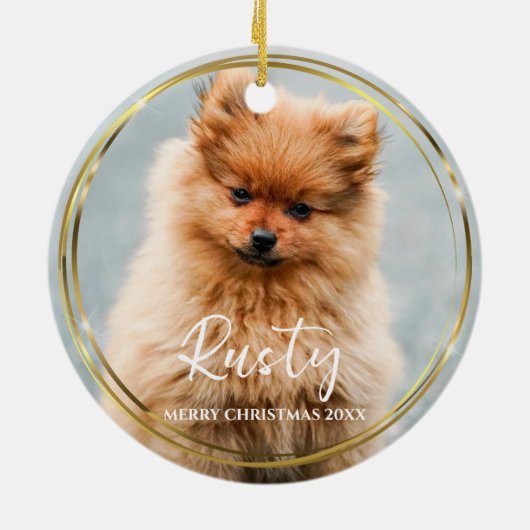 Golden Circle Lijst Pet Naam Keramisch Ornament (Achterkant)