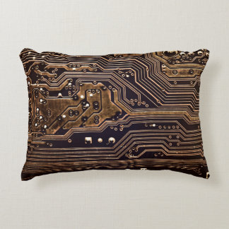 Golden circuit board. Electronic computer hardware Accent Kussen
