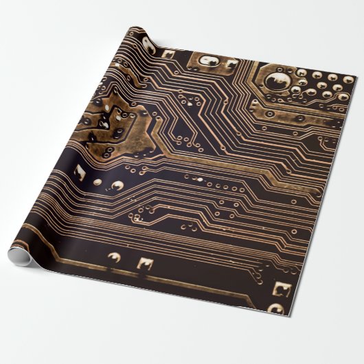 Golden circuit board. Electronic computer hardware Cadeaupapier (Uitgerold)