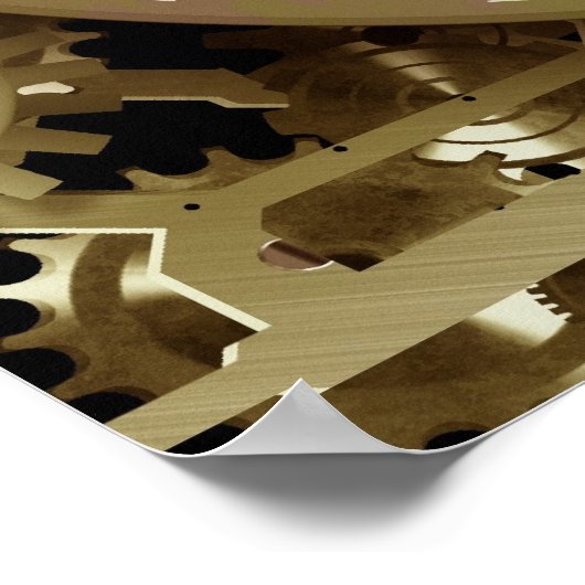 Golden Clocks en tandwielen Steampunk Mechanical G Poster (Hoek)