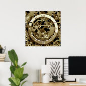 Golden Clocks en tandwielen Steampunk Mechanical G Poster (Thuiskantoor)