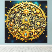 Golden Clockwork Celestial Art Canvas Afdruk (Insitu (Houten vloer))