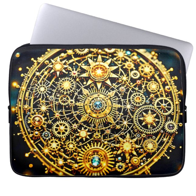 Golden Clockwork Celestial Art Laptop Sleeve (Voorkant)