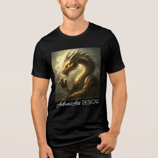 Golden Clockwork Dragon Fantasy Art Tri-Blend Shirt (Voorkant)