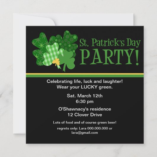 Golden Clover St/ Patrick's Day Party Invitation Kaart (Voorkant)