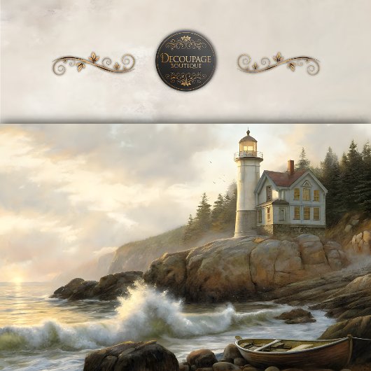 Golden Coast Lighthouse Cottage Decoupage Tissuepapier