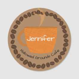 Golden Coffee Cup en koffiebonen Naamplaatje