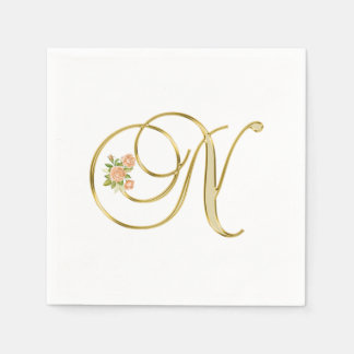 Golden Color Floral Monogram Letter N Servet
