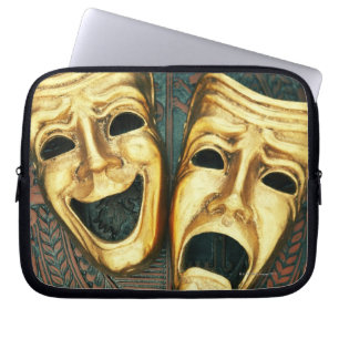 Golden comedy en tragedie maskers op gevlekt laptop sleeve