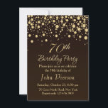 Golden confetti 70th Birthday Party Invitation<br><div class="desc">Confetti rond d'or sur un dégradé brun foncé arrière - plan 70e Anniversaire Fête Invitation</div>