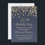 Golden confetti 70th Birthday Party Invitation<br><div class="desc">Confetti rond d'or sur un dégradé gris bleu arrière - plan 70e anniversaire de fête Invitation</div>