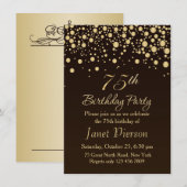 Golden confetti 75th Birthday Party Invitation (Devant / Derrière)