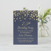 Golden confetti 75th Birthday Party Invitation (Debout devant)