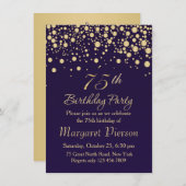 Golden confetti 75th Birthday Party Invitation (Devant / Derrière)