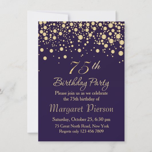Golden confetti 75th Birthday Party Invitation (Devant)