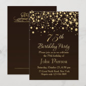 Golden confetti 75th Birthday Party Invitation Kaart (Voorkant / Achterkant)