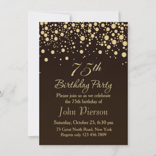 Golden confetti 75th Birthday Party Invitation Kaart (Voorkant)