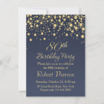 Golden confetti 80th Birthday Party Invitation<br><div class="desc">Confetti rond d'or sur un dégradé gris bleuté arrière - plan 80e Anniversaire Fête Invitation</div>