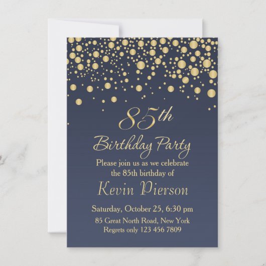 Golden confetti 85th Birthday Party Invitation (Devant)