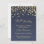 Golden confetti 90th Birthday Party Invitation<br><div class="desc">Confetti rond d'or sur une arrière - plan gris bleuté 90e anniversaire de fête Invitation. Vous pouvez ajuster le texte en fonction de vos besoins.</div>