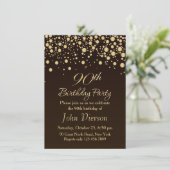 Golden confetti 90th Birthday Party Invitation Kaart (Staand voorkant)