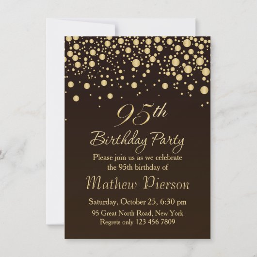 Golden confetti 95th Birthday Party Invitation (Devant)