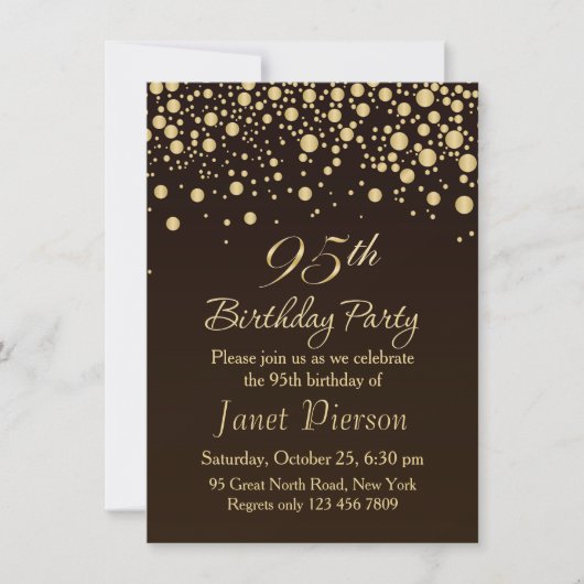 Golden confetti 95th Birthday Party Invitation (Devant)