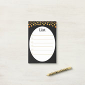 Golden Confetti op zwart en wit Post_It Notes (Op bureau)