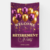 Golden Confetti & Paarse Ballonnen Retirement Part Spandoek (Verticaal)