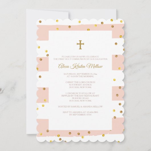 Golden Confetti Pink Invitation religieuse (Devant)