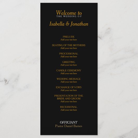 Golden Copper Star Shower Wedding Programme Programma (Achterkant)