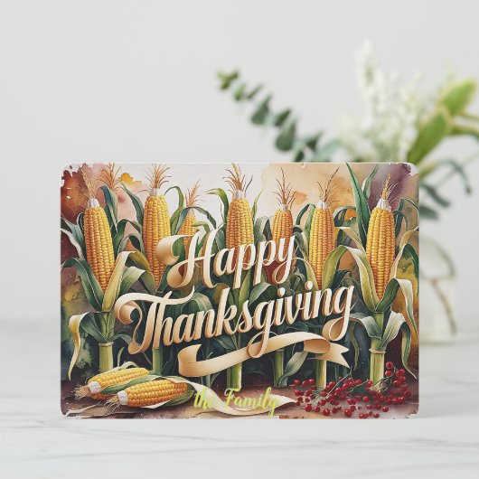 Golden Corn & Thanksgiving Cheer Feestdagenkaart (Staand voorkant)