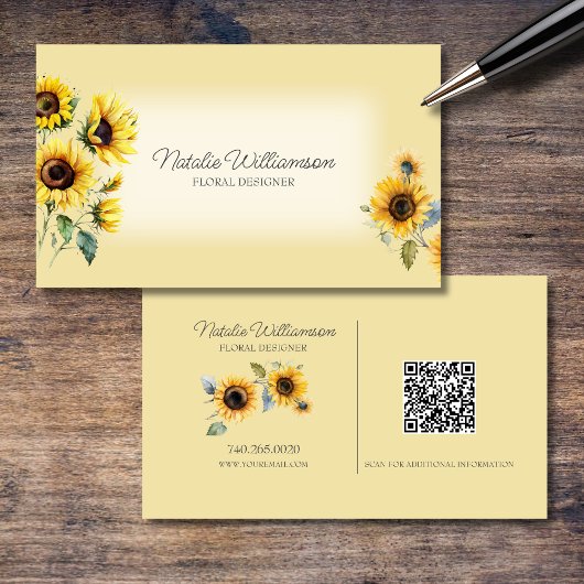 Golden Country Sunflowers QR Code Carte de visite