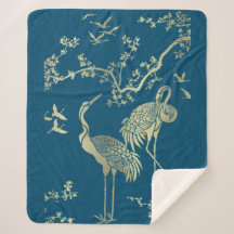Golden cranes Art, Blauwe achtergrond