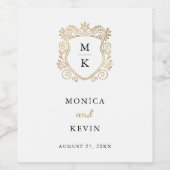 Golden Crest | Elegant Wedding Monogram Wijn Etiket (Enkel label)