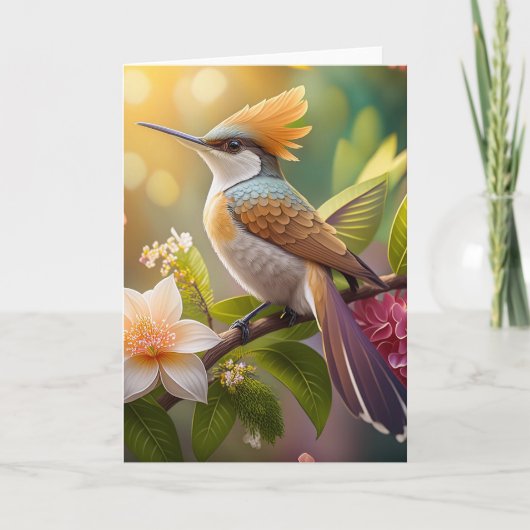 Golden Crested Honeyater Fantasy Bird Kaart (Voorkant)