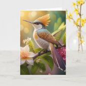 Golden Crested Honeyater Fantasy Bird Kaart (Gele Bloem)