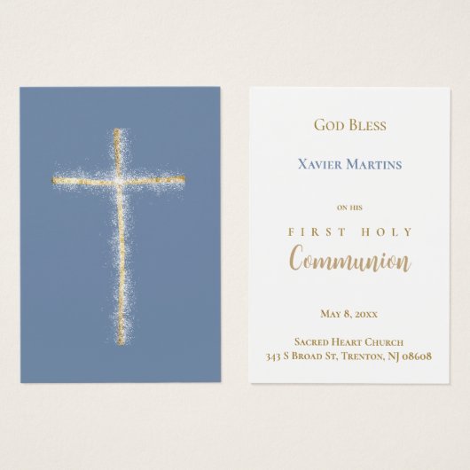 Golden cross First Communion remembrance card (Devant & derrière)