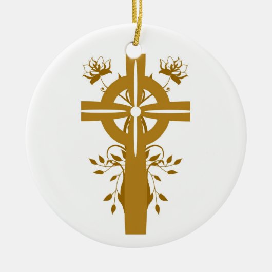 Golden Cross Floral Double Sided Round Ornament (Voorkant)