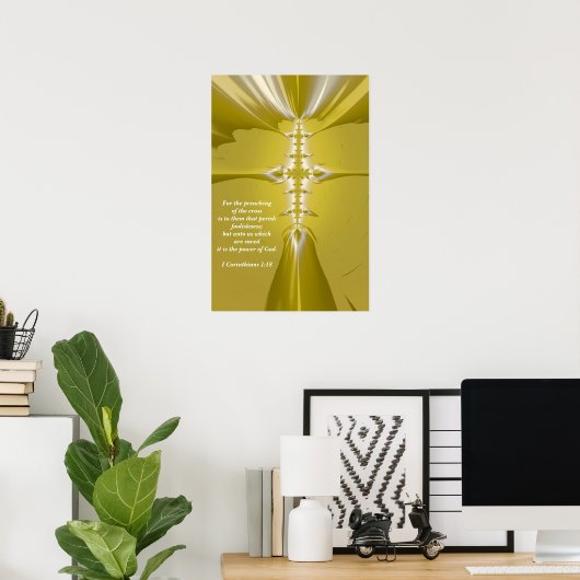 Golden Cross Fractal Art with Bible Verse Poster (Bureau à domicile)