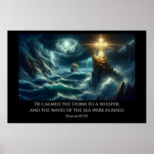 Golden Cross Leiding van een schip op een stormach Poster