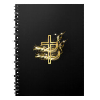 Golden Cross on Black spiral-bound notebook Notitieboek